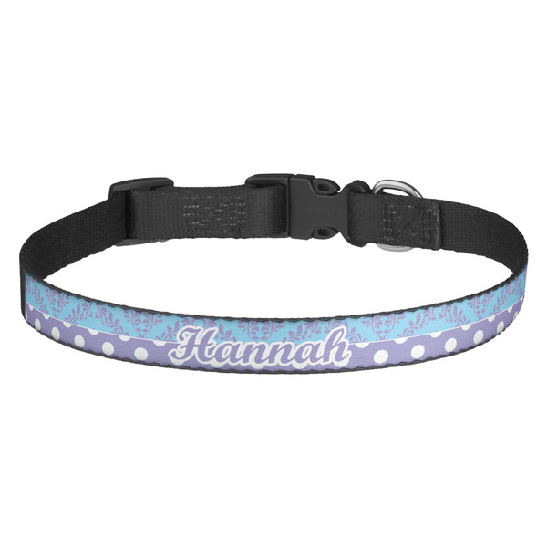 Custom Purple Damask & Dots Dog Collar - Medium (Personalized)