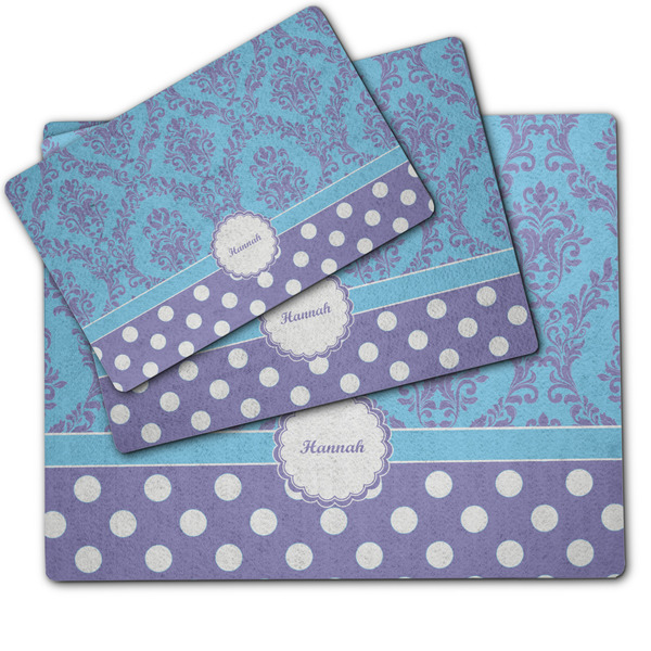 Purple Damask & Dots Dog Food Mat - MAIN (sm, med, lrg)