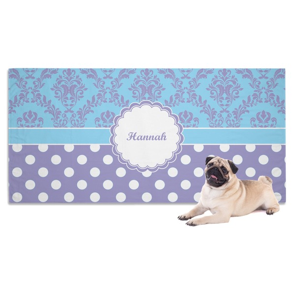 Custom Purple Damask & Dots Dog Towel (Personalized)