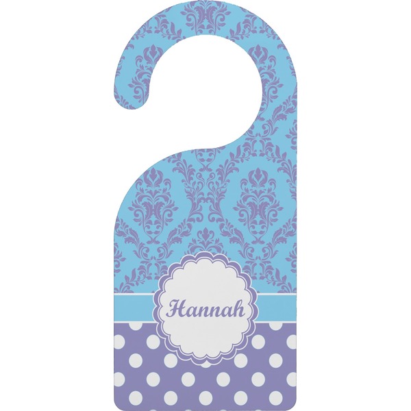 Custom Purple Damask & Dots Door Hanger (Personalized)