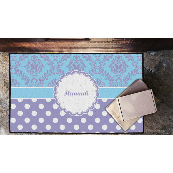 Purple Damask & Dots Door Mat - LIFESTYLE (Lrg)