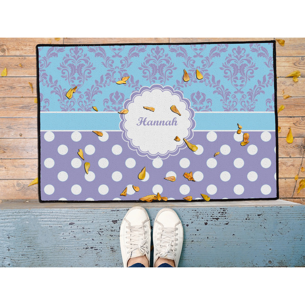 Purple Damask & Dots Door Mat - LIFESTYLE (Med)