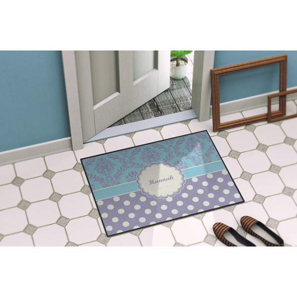 Purple Damask & Dots Door Mat Lifestyle