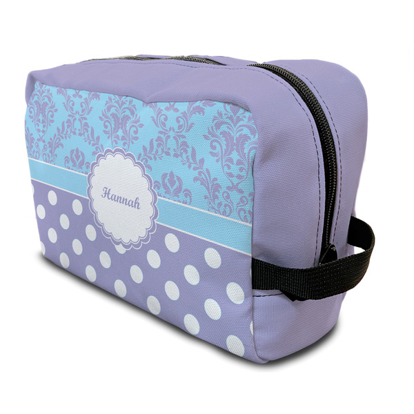 Custom Purple Damask & Dots Toiletry Bag / Dopp Kit (Personalized)