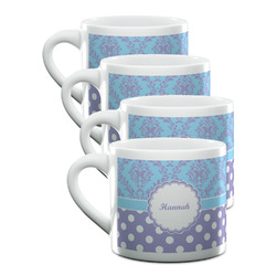Purple Damask & Dots Double Shot Espresso Cups - Set of 4 (Personalized)