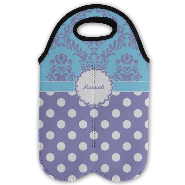 Purple Damask & Dots Double Wine Tote - Flat (new)