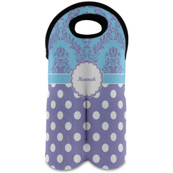 Purple Damask & Dots Wine Tote Bag (2 Bottles) (Personalized)