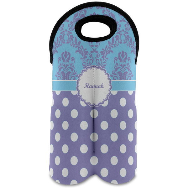 Custom Purple Damask & Dots Wine Tote Bag (2 Bottles) (Personalized)