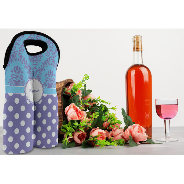 Purple Damask & Dots Double Wine Tote - LIFESTYLE (new)