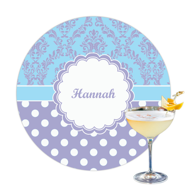 Custom Purple Damask & Dots Printed Drink Topper (Personalized)