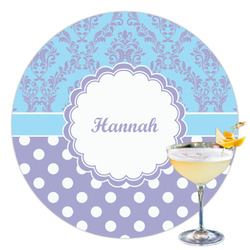 Purple Damask & Dots Printed Drink Topper - 3.5" (Personalized)