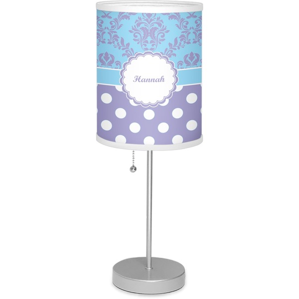 Custom Purple Damask & Dots 7" Drum Lamp with Shade Linen (Personalized)