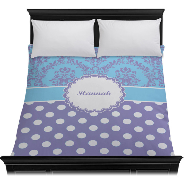Purple Damask & Dots Duvet Cover - Queen - On Bed - No Prop