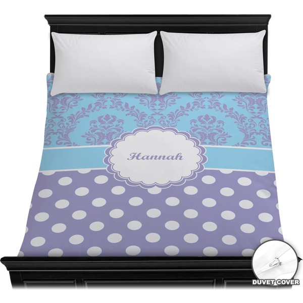 Custom Purple Damask & Dots Duvet Cover - Full / Queen (Personalized)