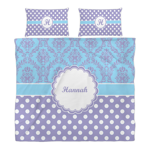 Purple Damask & Dots Duvet Cover Set - King - Alt Approval