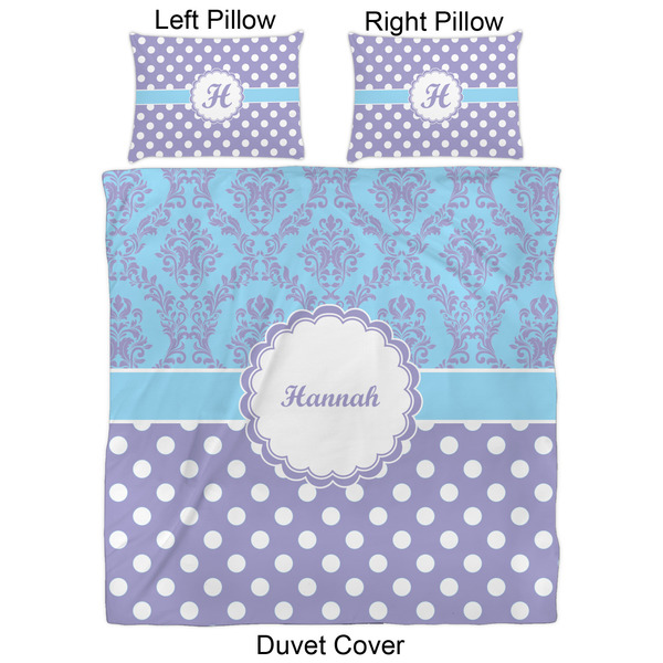 Purple Damask & Dots Duvet Cover Set - Queen - Approval