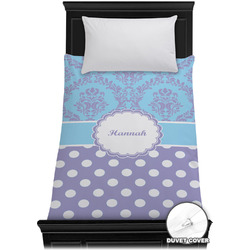 Purple Damask & Dots Duvet Cover - Twin XL (Personalized)