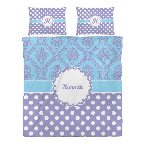 Purple Damask & Dots Duvet cover Set - Queen - Alt Approval