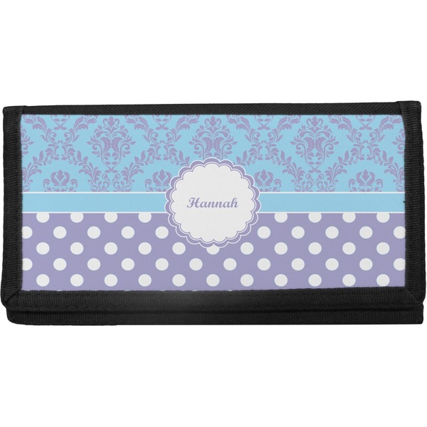 Custom Purple Damask & Dots Canvas Checkbook Cover (Personalized)