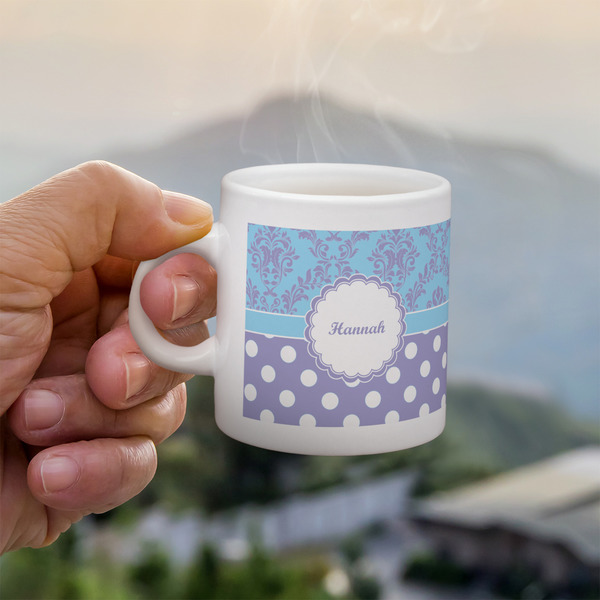 Custom Purple Damask & Dots Single Shot Espresso Cup - Single (Personalized)