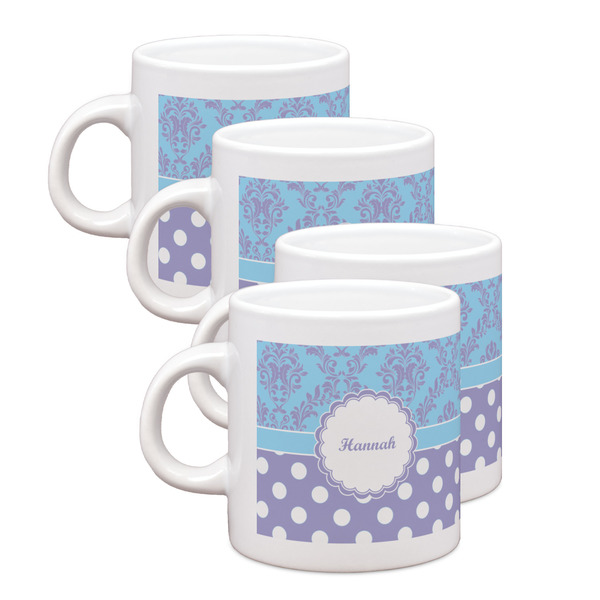 Custom Purple Damask & Dots Single Shot Espresso Cups - Set of 4 (Personalized)