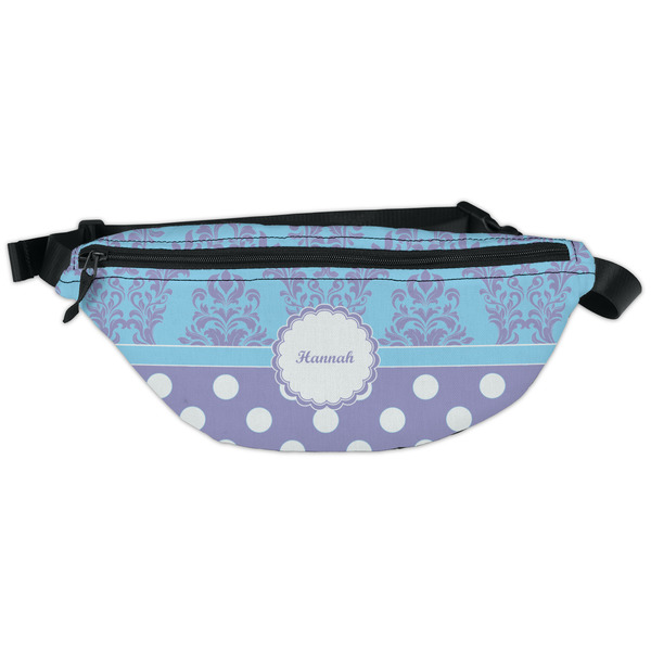 Custom Purple Damask & Dots Fanny Pack - Classic Style (Personalized)