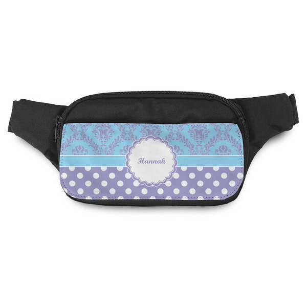 Custom Purple Damask & Dots Fanny Pack - Modern Style (Personalized)