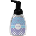 Purple Damask & Dots Foam Soap Bottle - Black (Personalized)