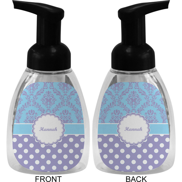 Purple Damask & Dots Foam Soap Bottle (Front & Back)