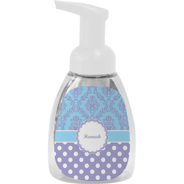 Custom Purple Damask & Dots Foam Soap Bottle - White (Personalized)