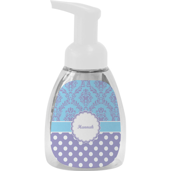 Custom Purple Damask & Dots Foam Soap Bottle (Personalized)