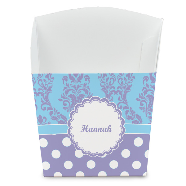 Custom Purple Damask & Dots French Fry Favor Boxes (Personalized)