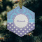 Purple Damask & Dots Frosted Glass Ornament - Hexagon (Lifestyle)