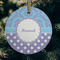 Purple Damask & Dots Frosted Glass Ornament - Round (Lifestyle)