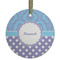 Purple Damask & Dots Frosted Glass Ornament - Round
