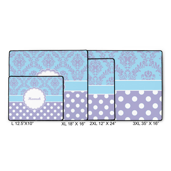 Purple Damask & Dots Gaming Mats - SIZE CHART