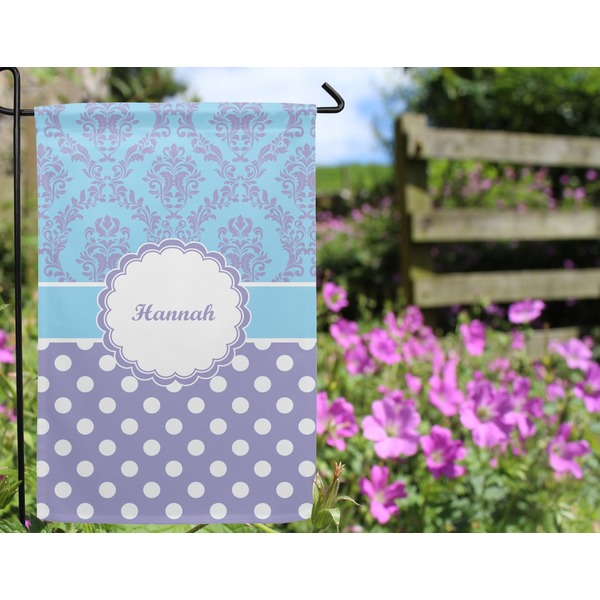 Purple Damask & Dots Garden Flag - Outside In Flowers