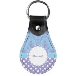 Purple Damask & Dots Genuine Leather Keychain (Personalized)