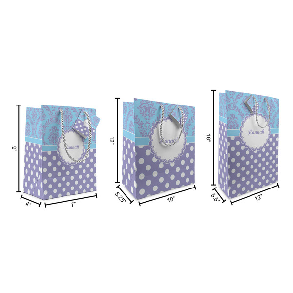 Purple Damask & Dots Gift Bags - All Sizes - Dimensions