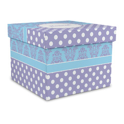 Purple Damask & Dots Gift Box with Lid - Canvas Wrapped - Large (Personalized)