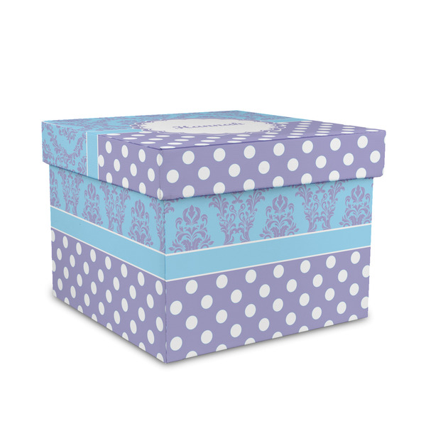 Custom Purple Damask & Dots Gift Box with Lid - Canvas Wrapped - Medium (Personalized)