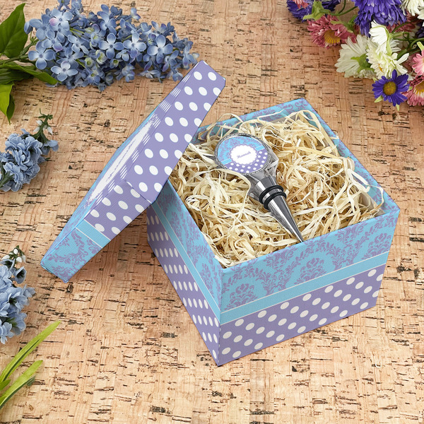 Purple Damask & Dots Gift Boxes with Lid - Canvas Wrapped - Medium - In Context