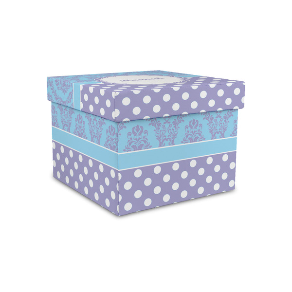 Custom Purple Damask & Dots Gift Box with Lid - Canvas Wrapped - Small (Personalized)