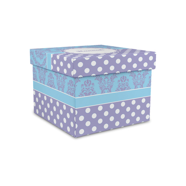 Purple Damask & Dots Gift Boxes with Lid - Canvas Wrapped - Small - Front/Main