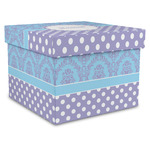 Purple Damask & Dots Gift Box with Lid - Canvas Wrapped - X-Large (Personalized)