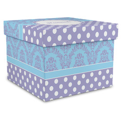 Purple Damask & Dots Gift Box with Lid - Canvas Wrapped - XX-Large (Personalized)