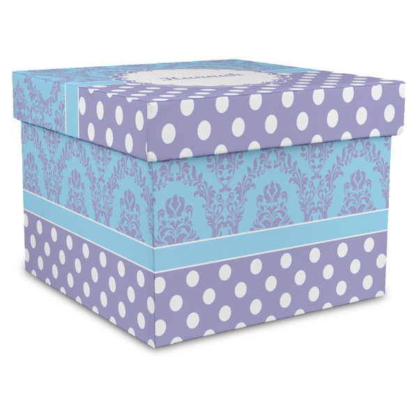 Custom Purple Damask & Dots Gift Box with Lid - Canvas Wrapped - XX-Large (Personalized)