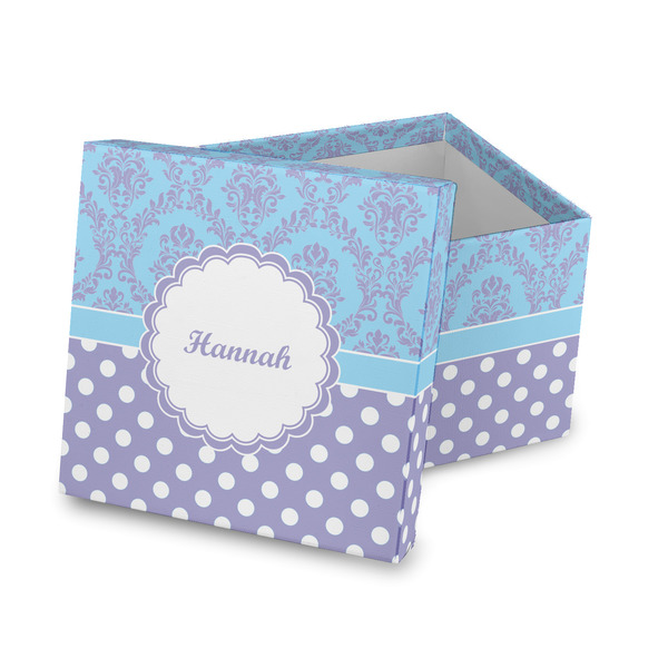 Custom Purple Damask & Dots Gift Box with Lid - Canvas Wrapped (Personalized)