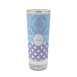 Purple Damask & Dots 2 oz Shot Glass -  Glass with Gold Rim - Single (Personalized)