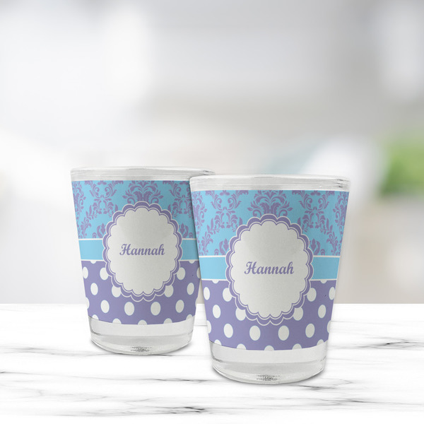 Purple Damask & Dots Glass Shot Glass - Standard - LIFESTYLE